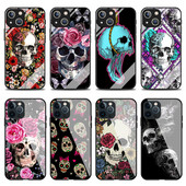 Θήκη για Iphone 14Pro 12 13 11 Pro Max 7 8 Plus XR XS X Mini SE Retro Style Flower Skull Tempered Glass Cover Iphone14 Fundas