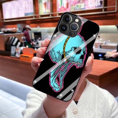 Θήκη για Iphone 14Pro 12 13 11 Pro Max 7 8 Plus XR XS X Mini SE Retro Style Flower Skull Tempered Glass Cover Iphone14 Fundas