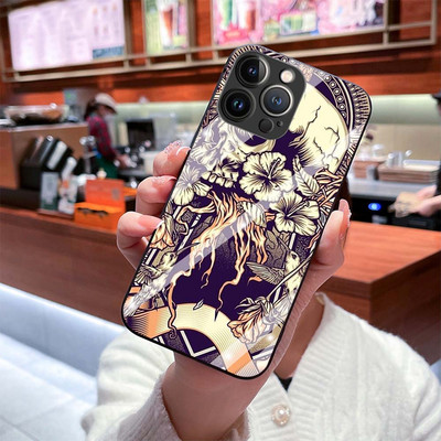 Θήκη για Iphone 14Pro 12 13 11 Pro Max 7 8 Plus XR XS X Mini SE Retro Style Flower Skull Tempered Glass Cover Iphone14 Fundas