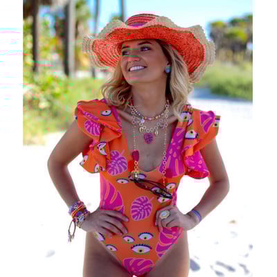 2023 Print One Piece Swimsuit Φούστα Μαγιό Γυναικείο μαγιό Ruffle Monokini Μαγιό V λαιμόκοψη