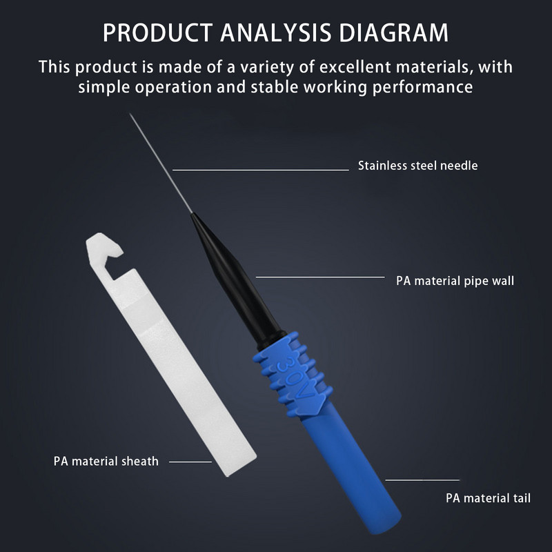 30 V automobilio multimetro bandymo zondo kaiščiai nerūdijančio plieno izoliacinės vielos pradūrimo adatos antgalis kištukiniam lizdui