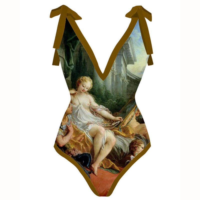 Retro bikini szett egyrészes fürdőruha fedővel Divatnyomott mélyvörös strandruha Női nyári fürdőruha, úszó, hát nélküli