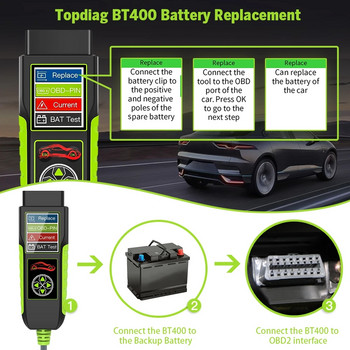 Topdiag BT400 12/24V 4in1 анализатор на напрежението на веригата на батерията, тестер, тестер за течове на верига, OBD2 диагностични инструменти за автомобил, камион
