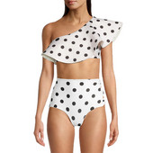 Ženski kupaći kostim od 2 komada, asimetrični kupaći kostim visokog struka, modni dizajnerski ljetni kupaći kostim s točkicama s printom na volane