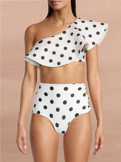 Ženski kupaći kostim od 2 komada, asimetrični kupaći kostim visokog struka, modni dizajnerski ljetni kupaći kostim s točkicama s printom na volane