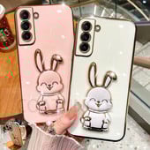 Θήκη στήριξης τηλεφώνου Cute Rabbit Holder για Samsung S22 Ultra S20 S21 S20 FE Note 20 10 8 9 S23 Ultra S8 S9 S10 Plus Επιμετάλλωτο κάλυμμα