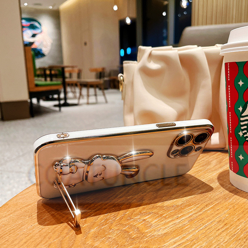 Θήκη στήριξης τηλεφώνου Cute Rabbit Holder για Samsung S22 Ultra S20 S21 S20 FE Note 20 10 8 9 S23 Ultra S8 S9 S10 Plus Επιμετάλλωτο κάλυμμα