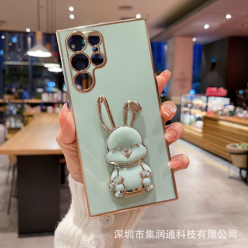 Θήκη στήριξης τηλεφώνου Cute Rabbit Holder για Samsung S22 Ultra S20 S21 S20 FE Note 20 10 8 9 S23 Ultra S8 S9 S10 Plus Επιμετάλλωτο κάλυμμα