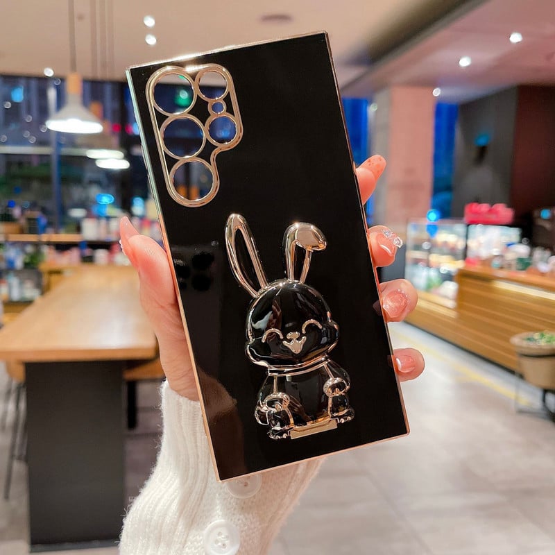 Θήκη στήριξης τηλεφώνου Cute Rabbit Holder για Samsung S22 Ultra S20 S21 S20 FE Note 20 10 8 9 S23 Ultra S8 S9 S10 Plus Επιμετάλλωτο κάλυμμα