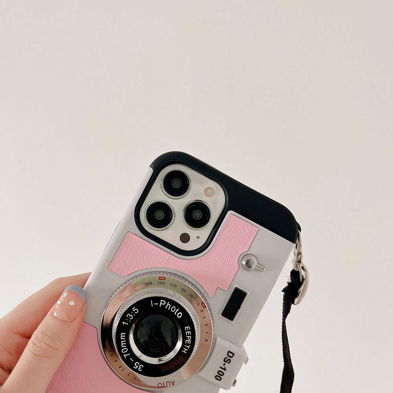 Θήκη τηλεφώνου 3D Camera Fashion Protection Για iphone14 Pro Plus 13 Pro Max 12 11 Pro Max XS XR SE 7 8 6 6s Plus Κάλυμμα με κορδόνι