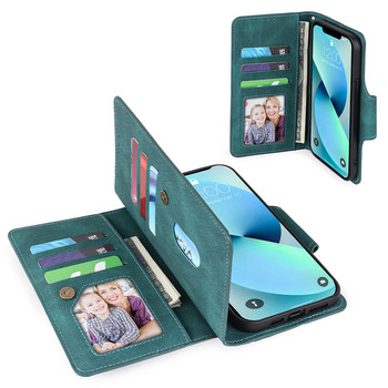 Калъф за портфейл тип клътч с 9 слота за карти Калъф за джоб за пари за iphone 13 12 Mini 11 Pro Max XS XR 7 8 Plus Поставка Капак с функция