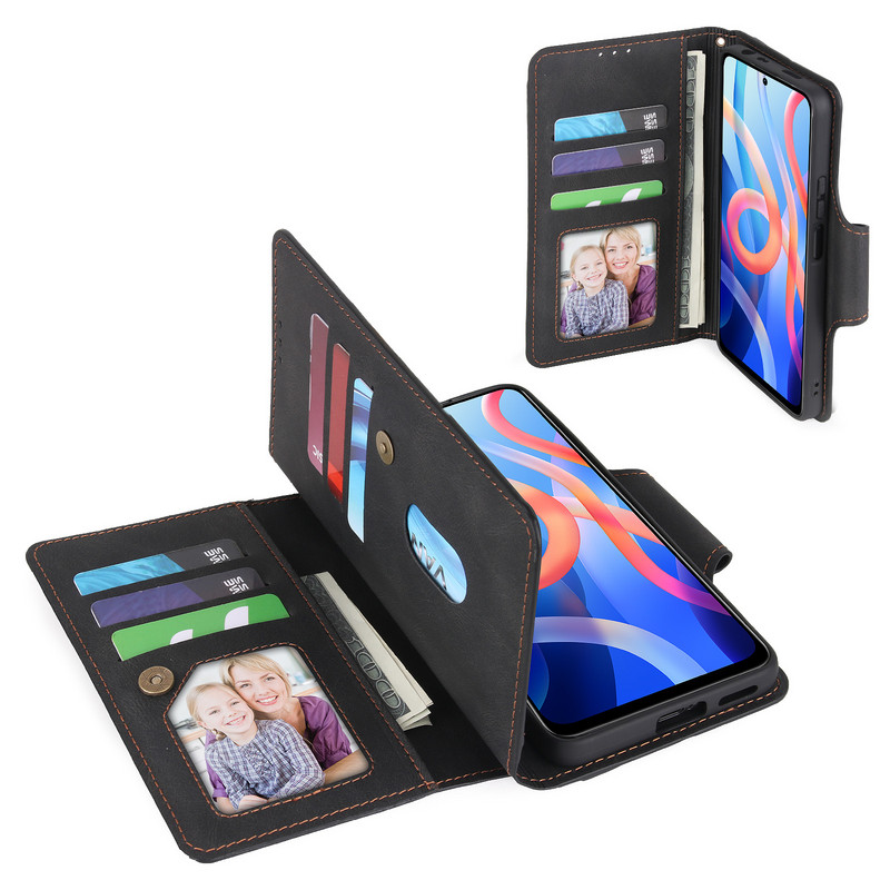Husa portofel rezistenta la socuri cu 9 sloturi pentru carduri pentru Xiaomi 11T 12 Pro POCO X3 NFC M4 X4 Redmi Note 10 4G Note11 Pro 5G K40 Husa suport