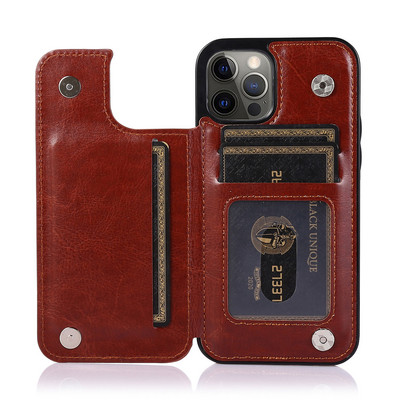 Luxus prémium bőr borítás iPhone 12 Pro 13 mini 11 Pro XS Max XR X 5 6 7 8 Plus SE Wallet Card Slots Ütésálló Flip tokhoz