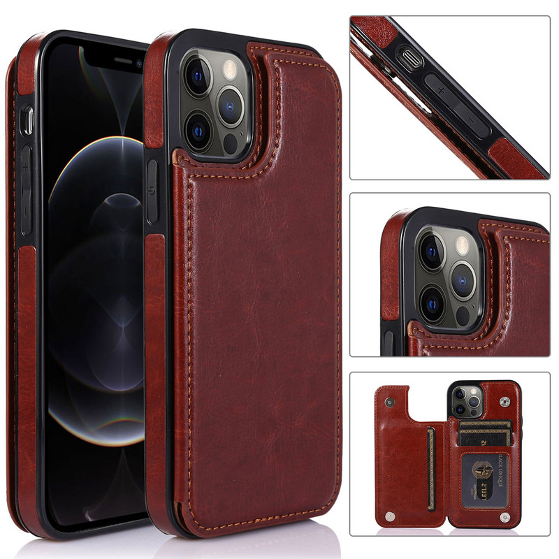 Luxus prémium bőr borítás iPhone 12 Pro 13 mini 11 Pro XS Max XR X 5 6 7 8 Plus SE Wallet Card Slots Ütésálló Flip tokhoz