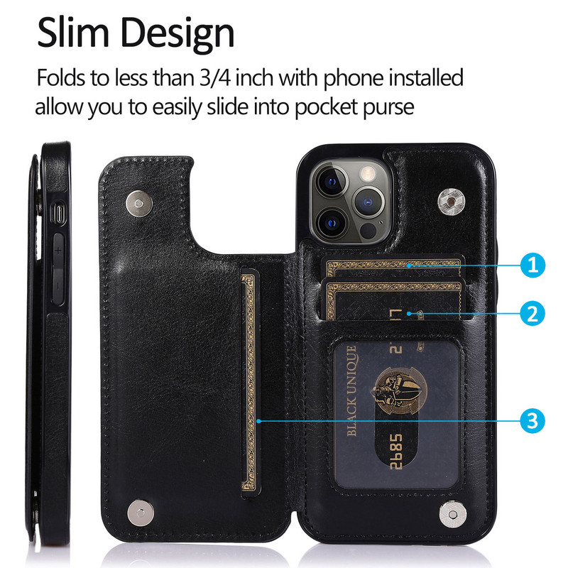 Luxus prémium bőr borítás iPhone 12 Pro 13 mini 11 Pro XS Max XR X 5 6 7 8 Plus SE Wallet Card Slots Ütésálló Flip tokhoz