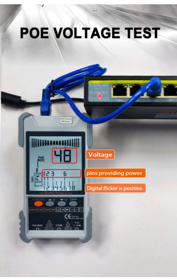 ET616 ET618 2 в 1 Тестер за мрежови кабели Мултиметър с LCD дисплей Аналогови Цифрово търсене POE Тестер за сдвояване Wiremap Чувствителност