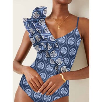 Fashion Print Ruffle Ολόσωμο μαγιό Holiday Beach Wear Asymmetrical Swimwear Designer μαγιό