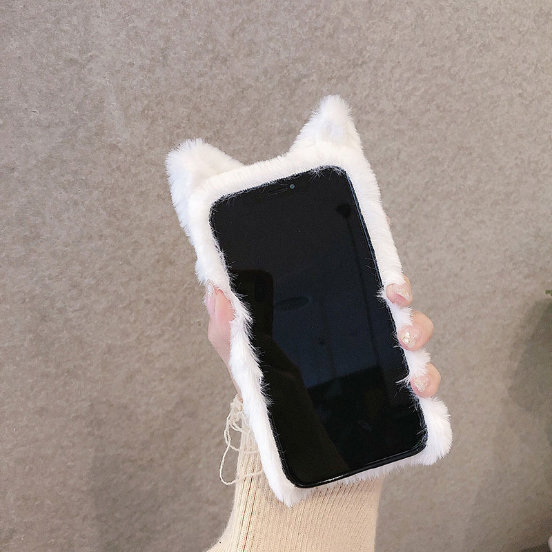 Зимен топъл плюшен калъф за iPhone 13 12 11 Pro Max XS Max XR X Сладко пухкаво кожено покритие за iPhone 6 6S 7 8 Plus Калъф