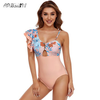 Ashgaily 2023 Ruffle V Neck One Piece Γυναικεία y2k Μαγιό Συνονθύλευμα τύπωμα Μαγιό Παραλία Ρούχα Monokini Γυναικεία