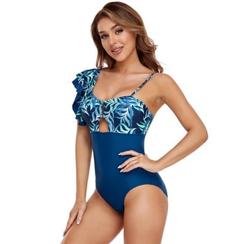 Ashgaily 2023 Ruffle V Neck One Piece Γυναικεία y2k Μαγιό Συνονθύλευμα τύπωμα Μαγιό Παραλία Ρούχα Monokini Γυναικεία