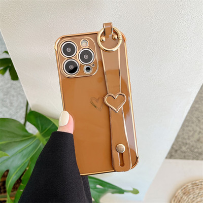 Калъф за телефон с лента за китка Love Heart за iPhone 14 11 12 13 Pro Max Mini 7 8 Plus XS XR X SE Твърдо устойчиво на удари покритие Fundas