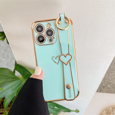 Калъф за телефон с лента за китка Love Heart за iPhone 14 11 12 13 Pro Max Mini 7 8 Plus XS XR X SE Твърдо устойчиво на удари покритие Fundas