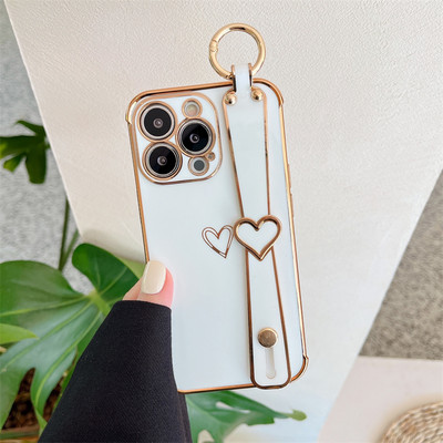 Калъф за телефон с лента за китка Love Heart за iPhone 14 11 12 13 Pro Max Mini 7 8 Plus XS XR X SE Твърдо устойчиво на удари покритие Fundas