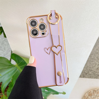 Калъф за телефон с лента за китка Love Heart за iPhone 14 11 12 13 Pro Max Mini 7 8 Plus XS XR X SE Твърдо устойчиво на удари покритие Fundas