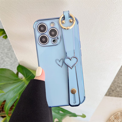 Калъф за телефон с лента за китка Love Heart за iPhone 14 11 12 13 Pro Max Mini 7 8 Plus XS XR X SE Твърдо устойчиво на удари покритие Fundas