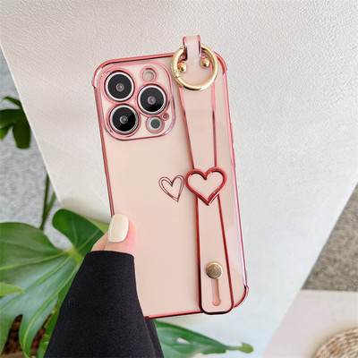 Калъф за телефон с лента за китка Love Heart за iPhone 14 11 12 13 Pro Max Mini 7 8 Plus XS XR X SE Твърдо устойчиво на удари покритие Fundas