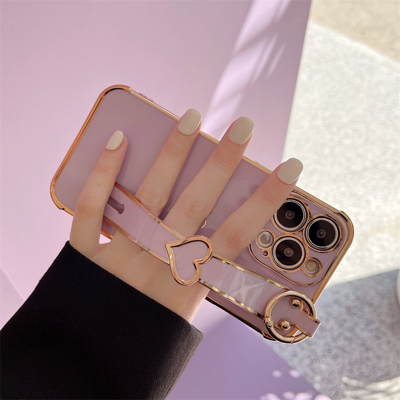 Калъф за телефон с лента за китка Love Heart за iPhone 14 11 12 13 Pro Max Mini 7 8 Plus XS XR X SE Твърдо устойчиво на удари покритие Fundas