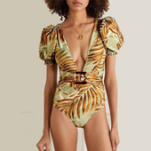 Női retro mély V-nyakú nyomtatott egyrészes fürdőruha Holiday Beach Wear Nyári Surf Wear Designer fürdőruha