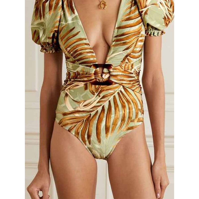 Női retro mély V-nyakú nyomtatott egyrészes fürdőruha Holiday Beach Wear Nyári Surf Wear Designer fürdőruha