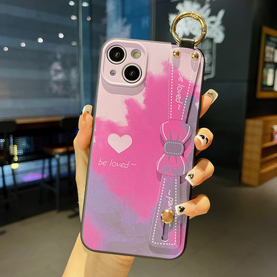 Θήκη με λουράκι καρπού φιόγκου για iPhone 13Pro 12 11 Pro Max Xs Max XR 7 8 Plus SE Πολύχρωμο κάλυμμα θήκης τηλεφώνου Love Silicone Protection