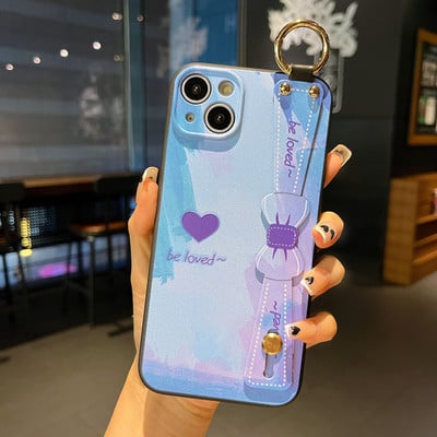 Θήκη με λουράκι καρπού φιόγκου για iPhone 13Pro 12 11 Pro Max Xs Max XR 7 8 Plus SE Πολύχρωμο κάλυμμα θήκης τηλεφώνου Love Silicone Protection