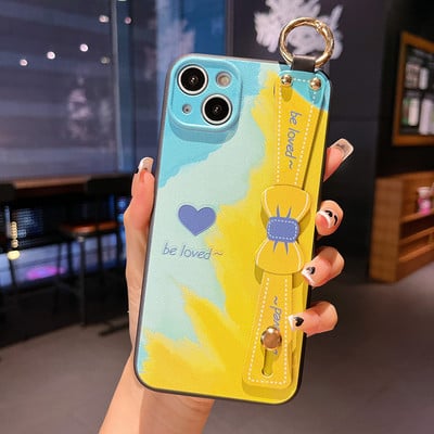 Θήκη με λουράκι καρπού φιόγκου για iPhone 13Pro 12 11 Pro Max Xs Max XR 7 8 Plus SE Πολύχρωμο κάλυμμα θήκης τηλεφώνου Love Silicone Protection