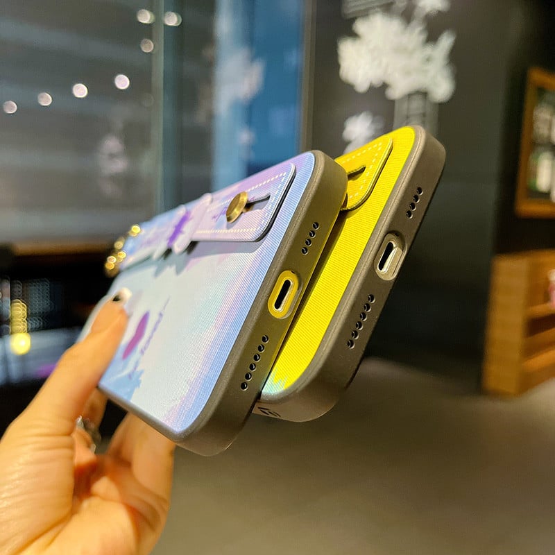 Θήκη με λουράκι καρπού φιόγκου για iPhone 13Pro 12 11 Pro Max Xs Max XR 7 8 Plus SE Πολύχρωμο κάλυμμα θήκης τηλεφώνου Love Silicone Protection