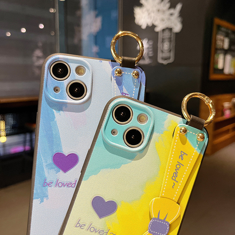 Θήκη με λουράκι καρπού φιόγκου για iPhone 13Pro 12 11 Pro Max Xs Max XR 7 8 Plus SE Πολύχρωμο κάλυμμα θήκης τηλεφώνου Love Silicone Protection