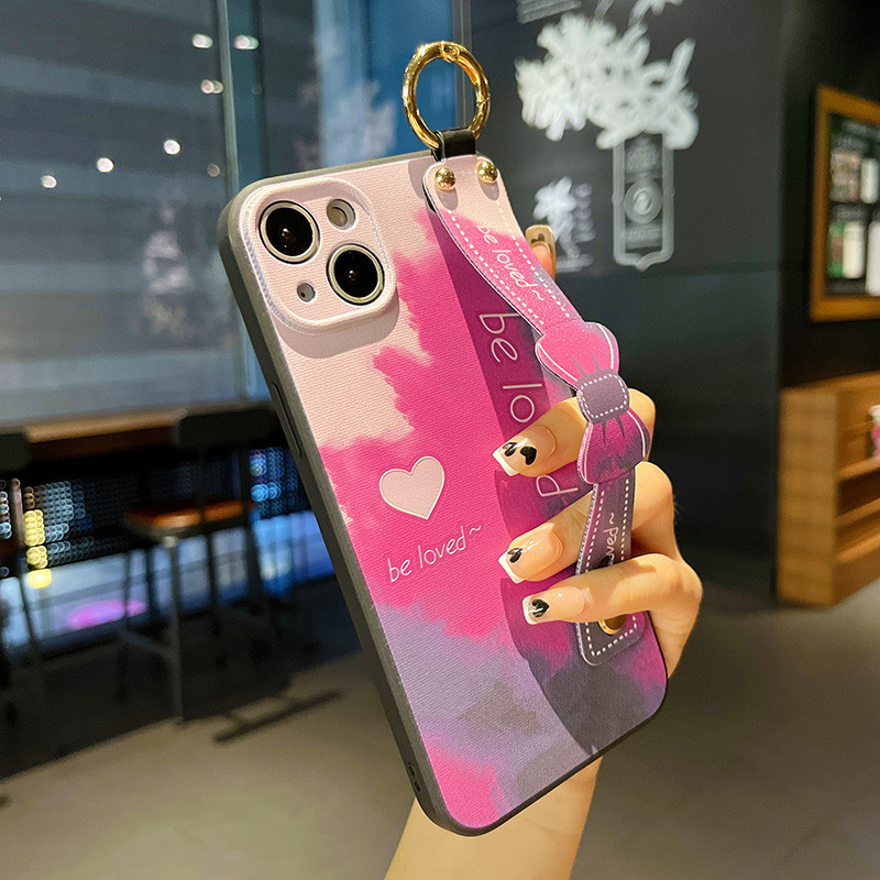 Θήκη με λουράκι καρπού φιόγκου για iPhone 13Pro 12 11 Pro Max Xs Max XR 7 8 Plus SE Πολύχρωμο κάλυμμα θήκης τηλεφώνου Love Silicone Protection