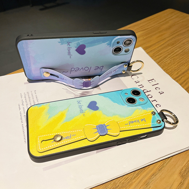 Θήκη με λουράκι καρπού φιόγκου για iPhone 13Pro 12 11 Pro Max Xs Max XR 7 8 Plus SE Πολύχρωμο κάλυμμα θήκης τηλεφώνου Love Silicone Protection