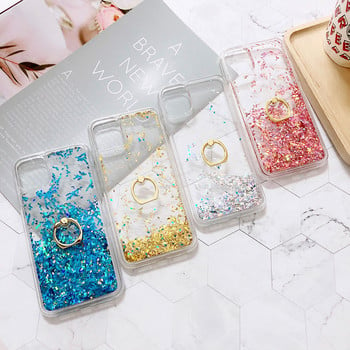 Θήκη τηλεφώνου Glitter για iPhone SE 11 Pro Max XS Max X XR 6S 6 7 8 Plus Θήκη με υγρή άμμο με κάλυμμα δακτυλίου Bling πούλιες