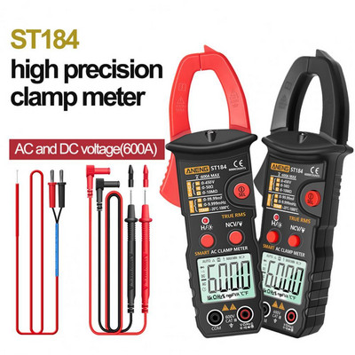 Multimetru cu clemă digitală ST184, cu măsurare automată a tensiunii curente AC/DC, alimentat cu baterie, clemă metru automată de înaltă precizie pentru casă