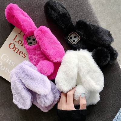 Για iPhone 13 12 11 Pro XS Max X XR 12Mini Rabbit Ears Γούνινο χνουδωτό βελούδινο ζεστό κάλυμμα για iPhone 6 6S 7 8 Plus