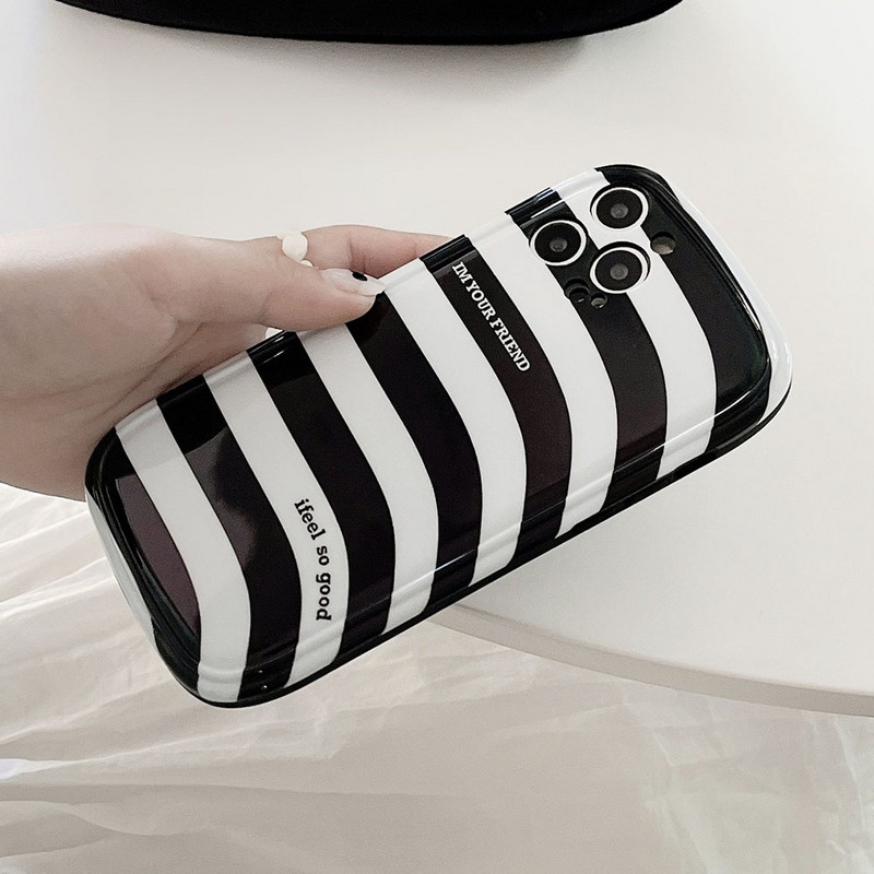 Ασπρόμαυρες ρίγες Θήκη για iphone 13 12 11 Pro Max XS MAX XR X 12Pro 13Pro Κάλυμμα μόδας Θήκη τηλεφώνου IMD