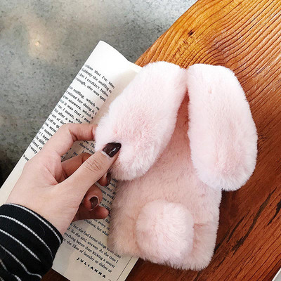 Λούτρινη θήκη τηλεφώνου Cute Rabbit Hair Dog Dog για iPhone 14 13 12 11 Pro XS Max XS XR 8 7 Plus SE Rabbit Ears Fur Fluffy soft cover