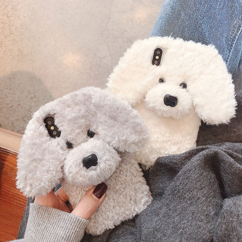 Λούτρινη θήκη τηλεφώνου Cute Rabbit Hair Dog Dog για iPhone 14 13 12 11 Pro XS Max XS XR 8 7 Plus SE Rabbit Ears Fur Fluffy soft cover