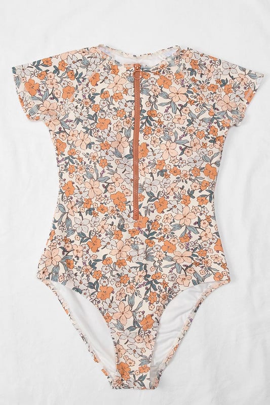 Seksi jednodijelni bikini s cvjetnim printom, modni jednodijelni kupaći kostim s patentnim zatvaračem, kratkih rukava Ljeto Ženska odjeća za plažu Push Up Wimming Biquini 2022.