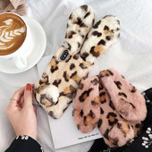 Boucho telefona maciņš tālrunim iPhone 13 12 11 Pro XS Max XR X 6S 7 8 Plus maciņi Jauki truša ausis Pūkainas pūkainas kažokādas Modes leoparda vāciņš