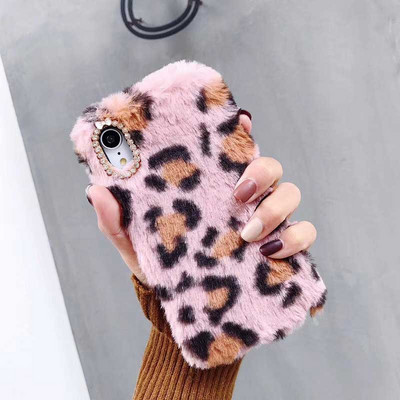 Boucho telefona maciņš tālrunim iPhone 13 12 11 Pro XS Max XR X 6S 7 8 Plus maciņi Jauki truša ausis Pūkainas pūkainas kažokādas Modes leoparda vāciņš