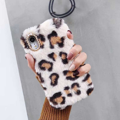 Boucho telefona maciņš tālrunim iPhone 13 12 11 Pro XS Max XR X 6S 7 8 Plus maciņi Jauki truša ausis Pūkainas pūkainas kažokādas Modes leoparda vāciņš